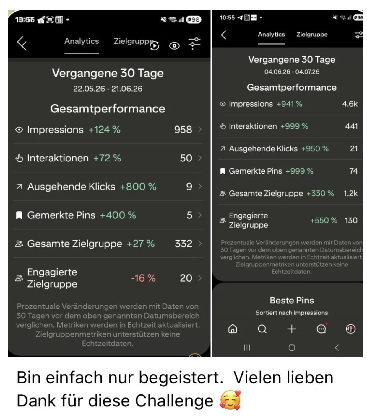 Pinterest Kundenergebnis mit 941 Prozent mehr Impressionen